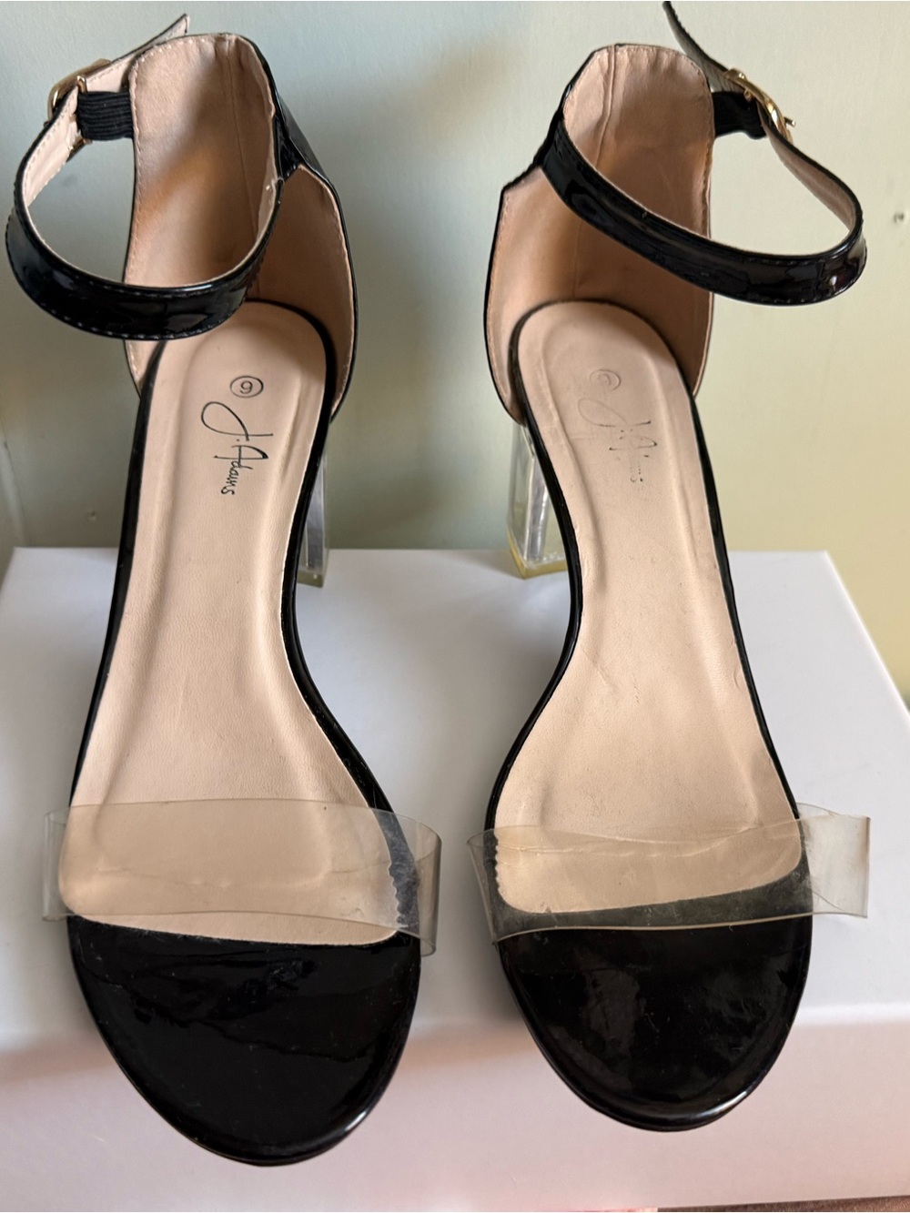J. Adams Black Clear-Strap Block Heel Sandals